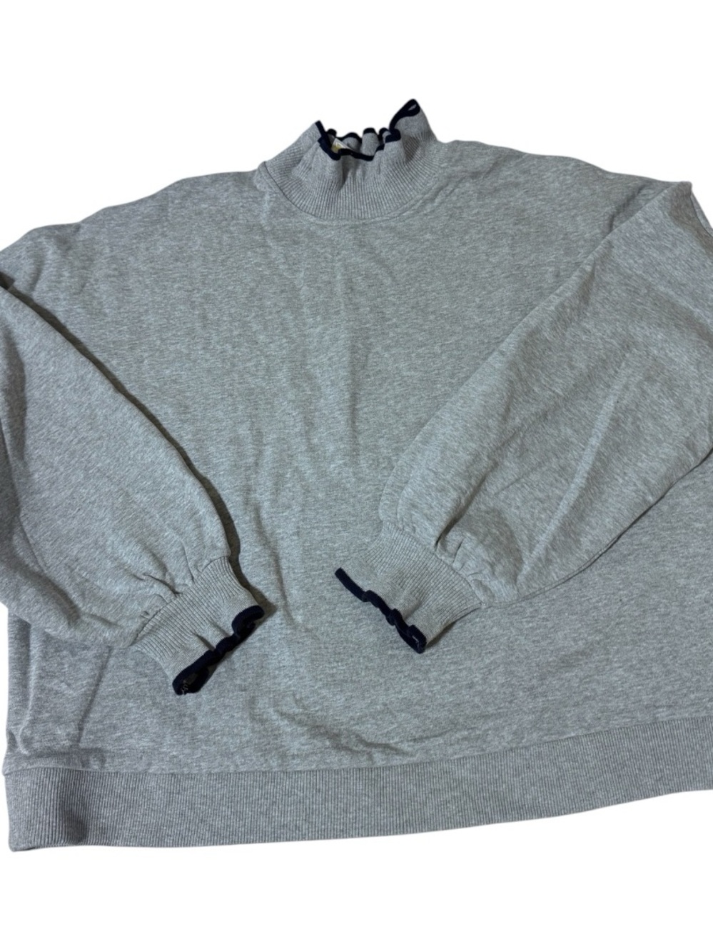 Boden Light Gray Pullover Sweater with Black Ruffle Trim - Picture 6 of 8